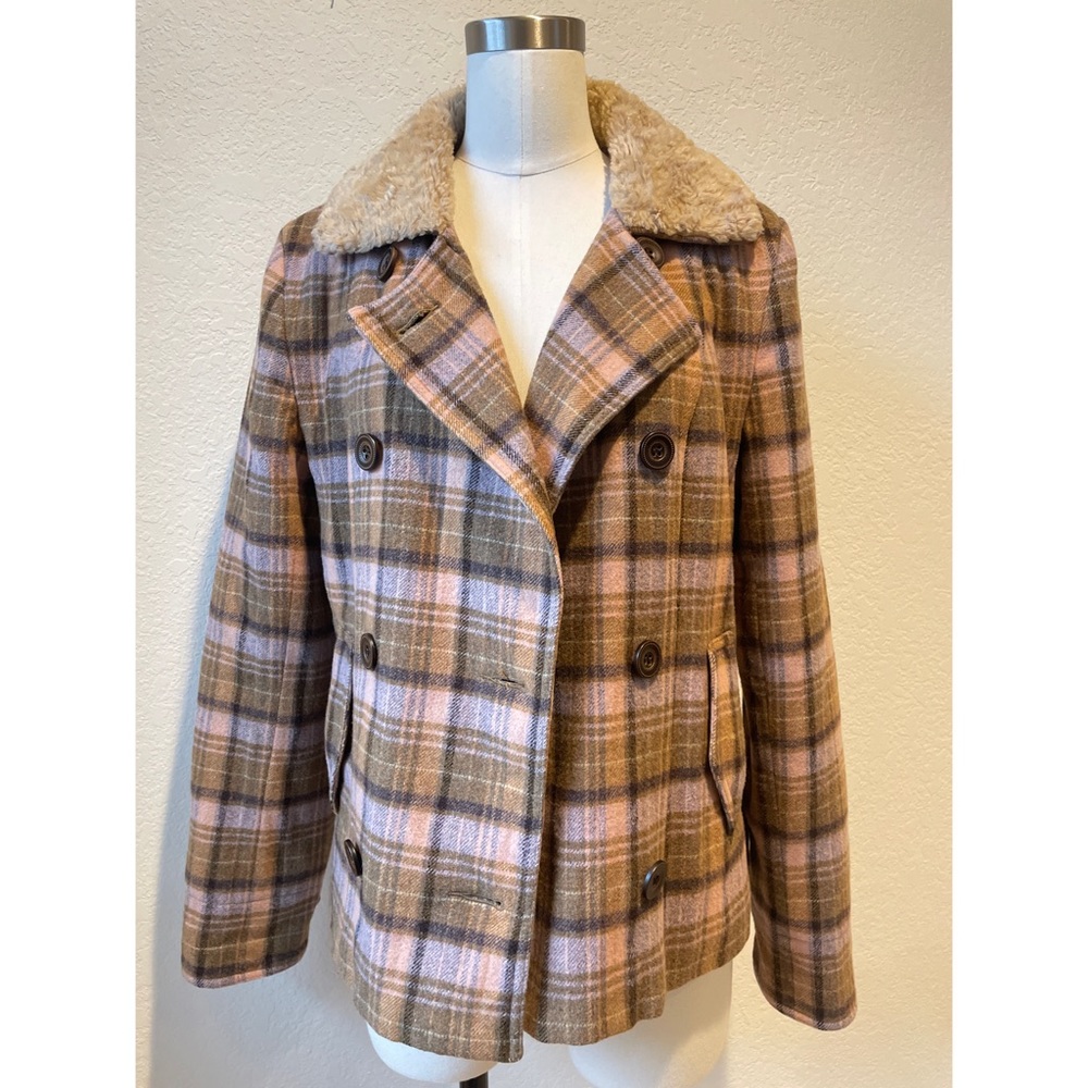 Buckle BKE Outerwear Plaid Jacket Faux Fur Collar
